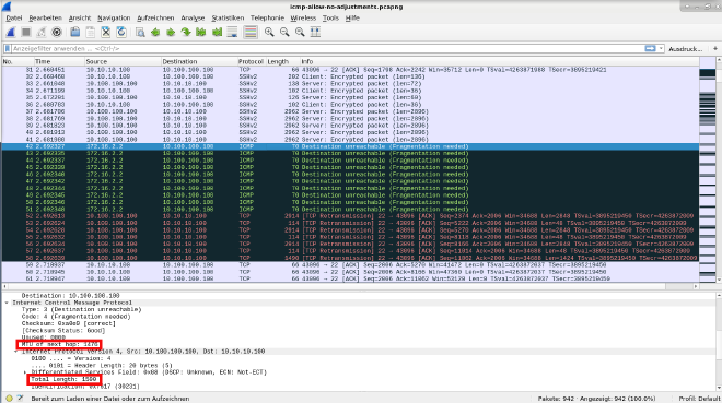 ICMP is doing his job by negotiate the MTU size between both devices