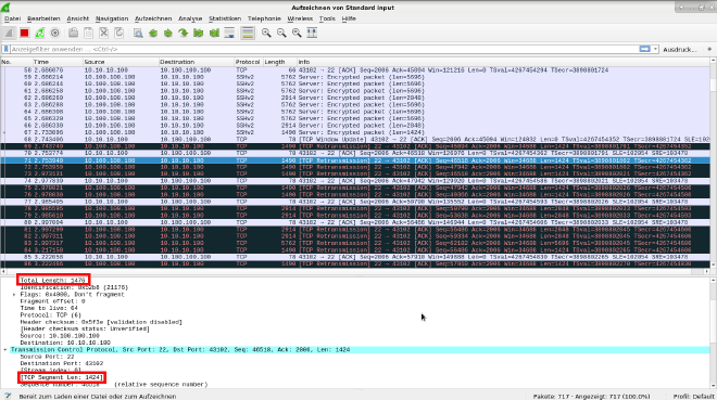 Shrinked the TCP-MSS automatically to 1424 instead let it by 1436 bytes